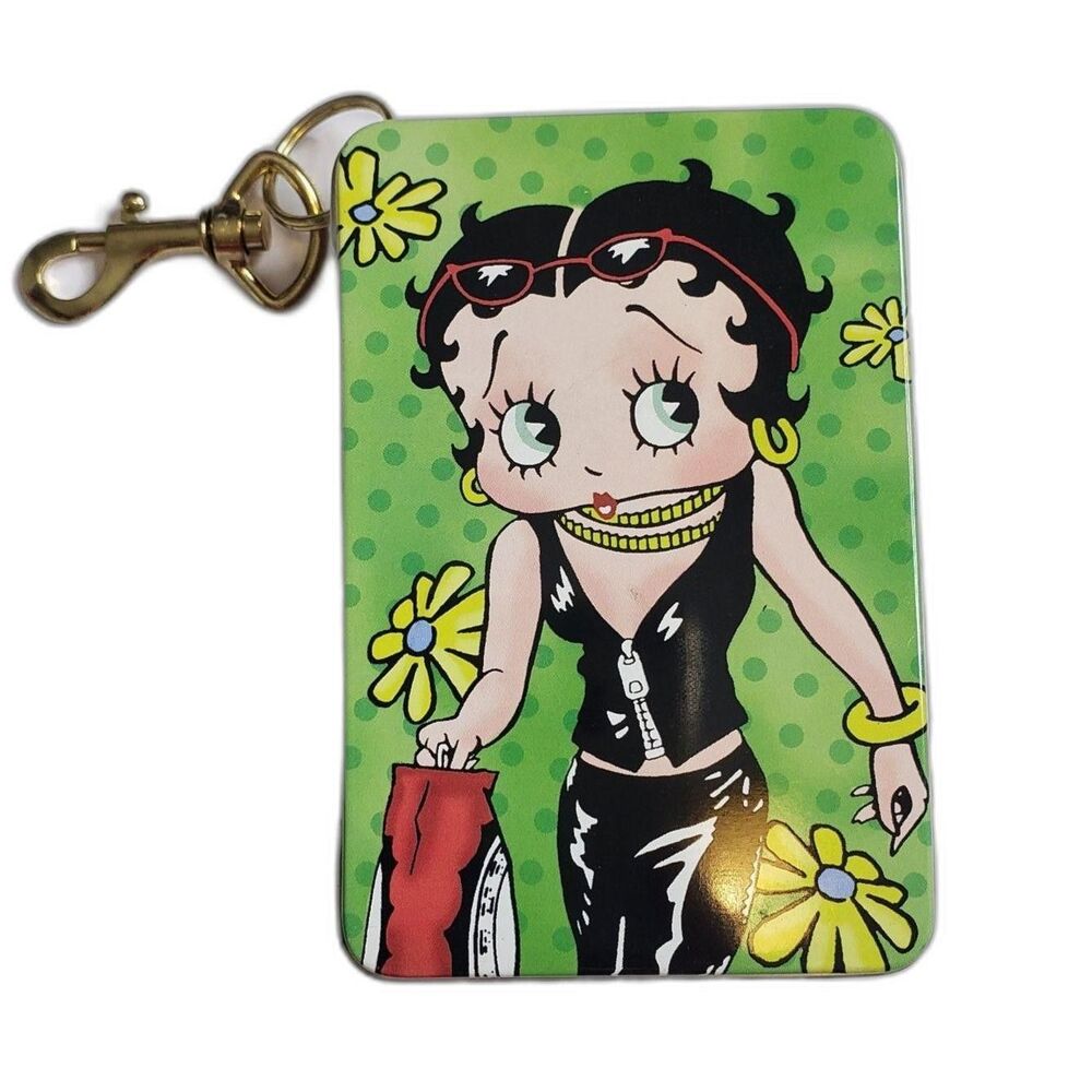 Vintage 1999 Betty Boop Metal Keychain ID Holder Wallet Tin Purse Flowers Retro